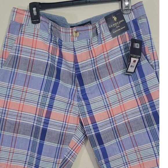 US Polo Assn Shorts Mens 34 Paid Blue/Pink/White Casual Preppy Shorts NWT - Picture 2 of 8
